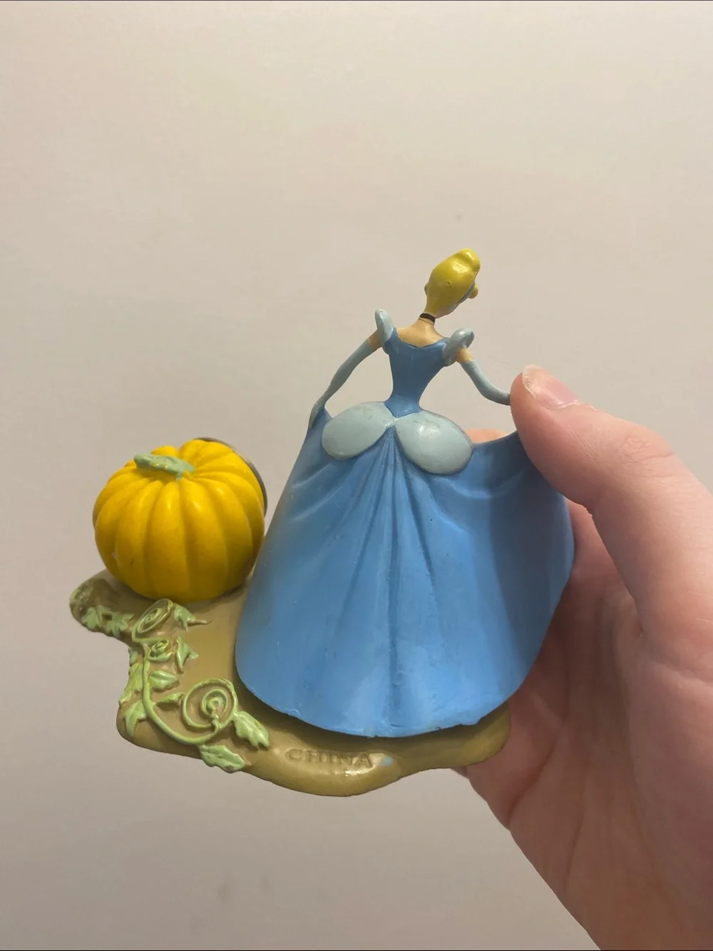 Disney Cinderella Figurine with Blue Gown and Yellow Pumpkin Clock